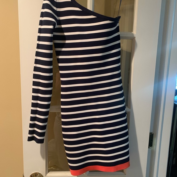 BCBG Bandage Navy Stripe One Shoulder Dress - Picture 3 of 8
